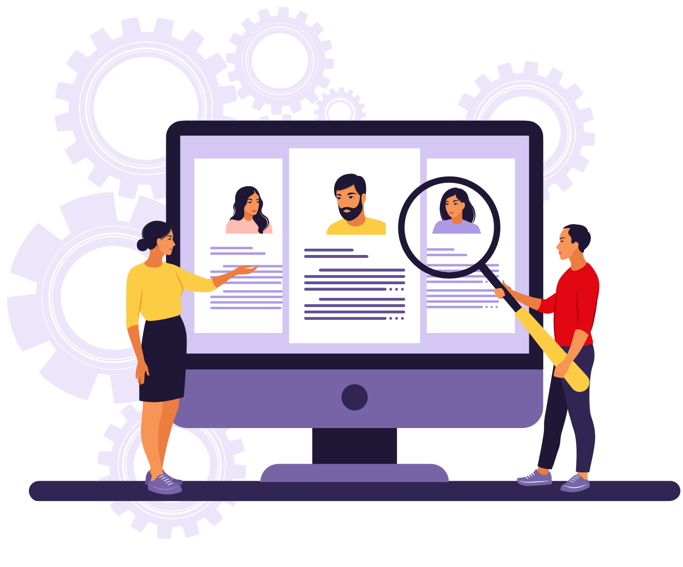 People Studying Computer Screen With Microscope